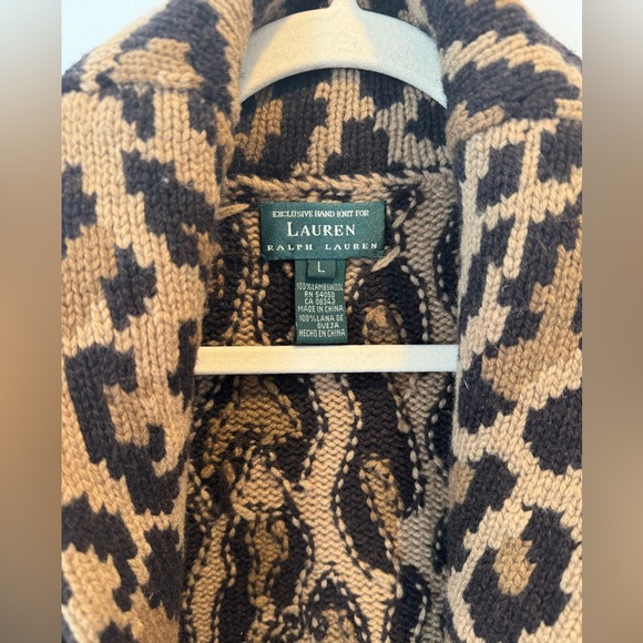 Lauren Ralph Lauren Hand Knit Lambswool Leopard Print Cardigan Size Large Women - Picture 4 of 5